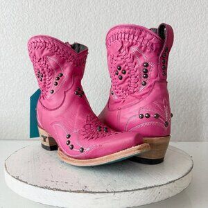 Lane COSSETTE Womens Cowboy Bootie 7 Hot Pink Leather Western Short Ankle Boots